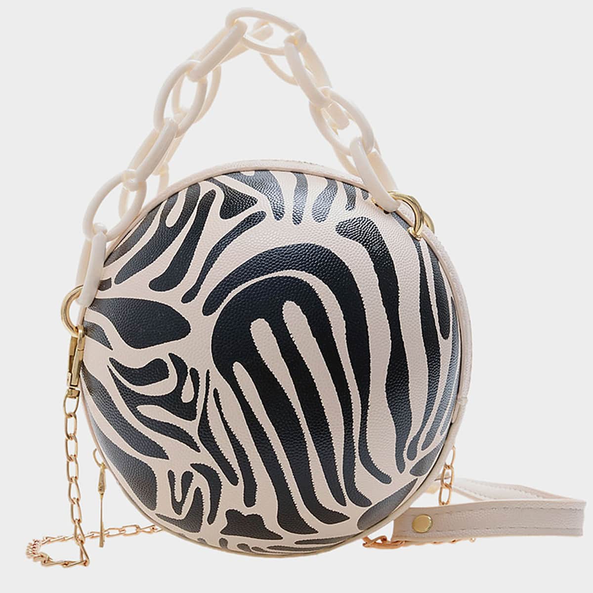 

Ball Shaped Chain Satchel Bag, Black and white