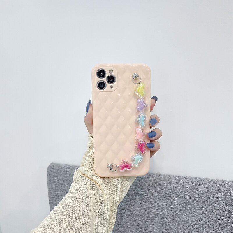 

Heart Hand Strap Phone Case, Baby pink