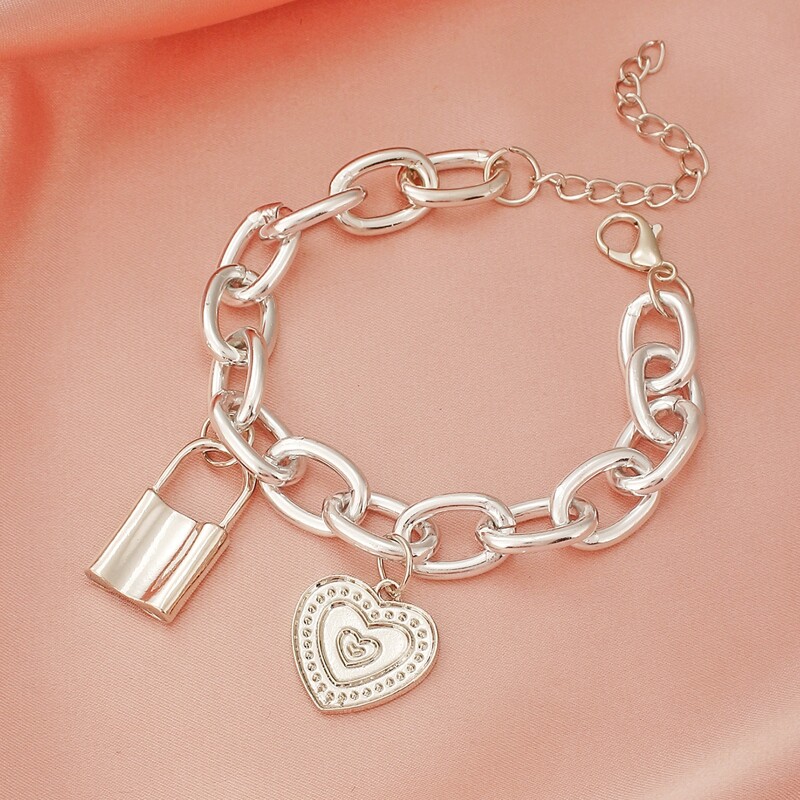 

Lock & Heart Chain Bracelet, Silver