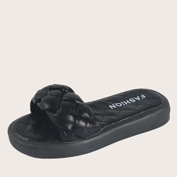 

Girls Minimalist Braided Design Slippers, Black