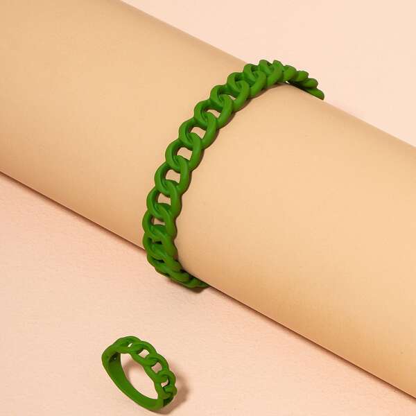 

Chain Design Ring & Bracelet, Green