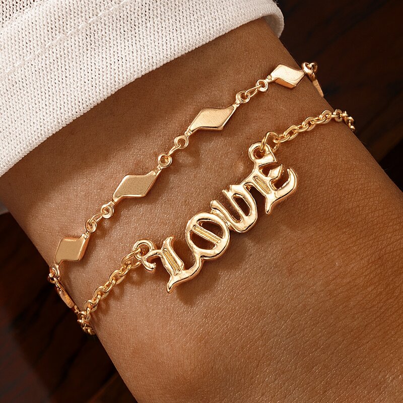 

Letter & Geo Layered Bracelet, Gold