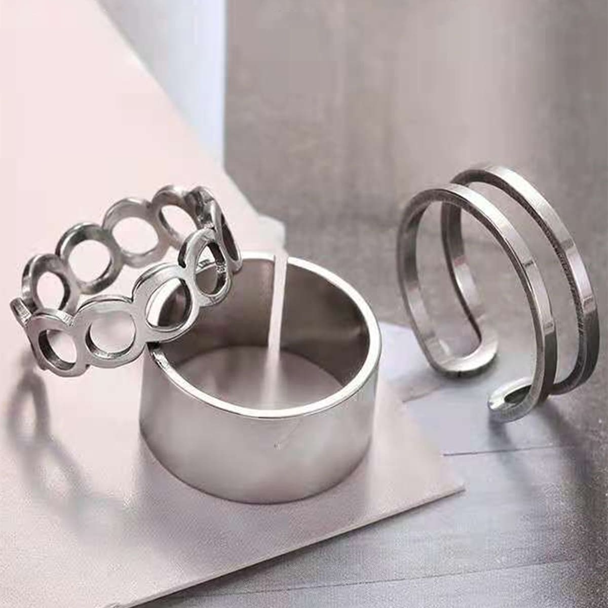 

Guys 3pcs Minimalist Ring, Silver