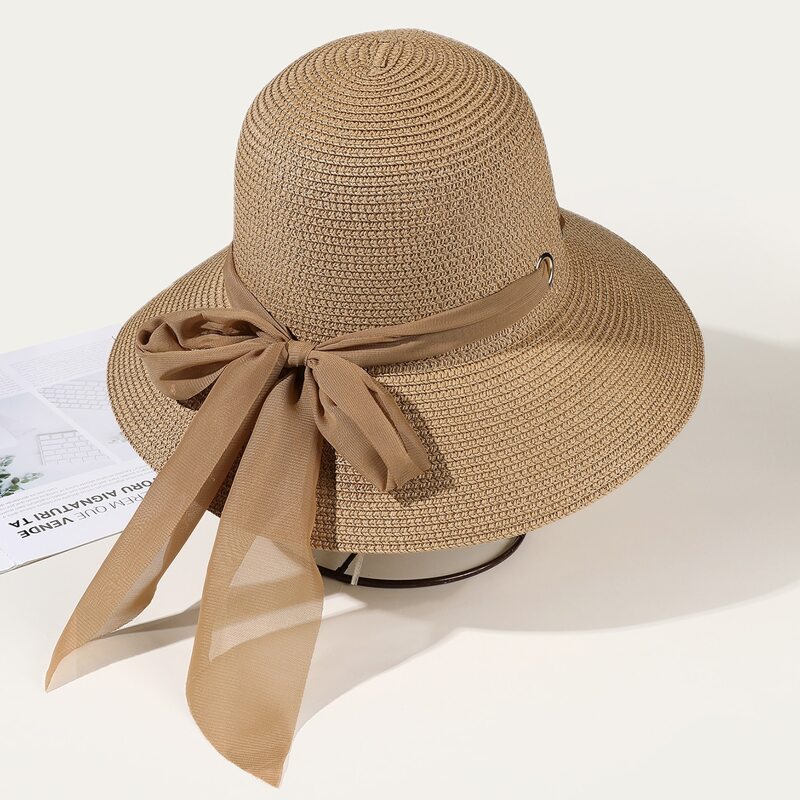 

Bow Decor Straw Hat, Khaki