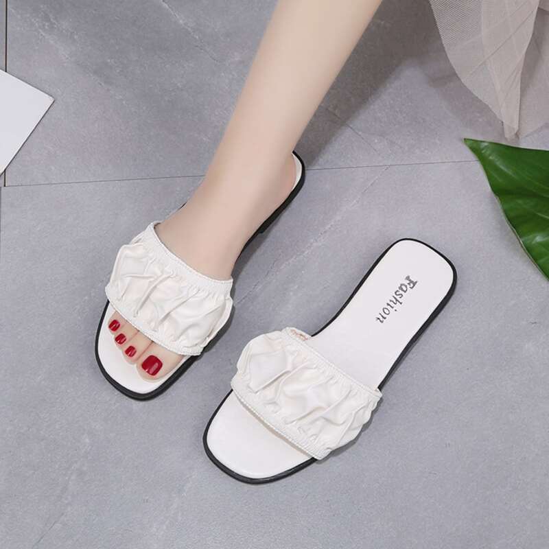 

Ruched Slide Sandals, White