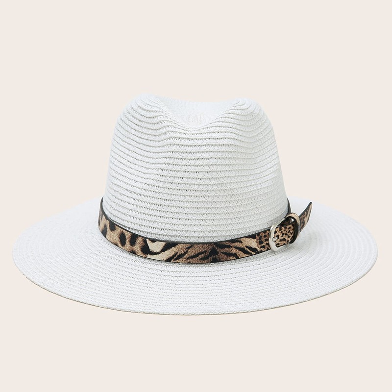 

Belt Decor Straw Hat, White