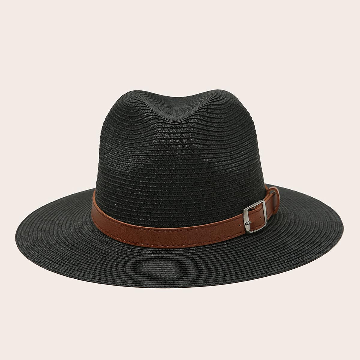 

Belt Decor Straw Hat, Black