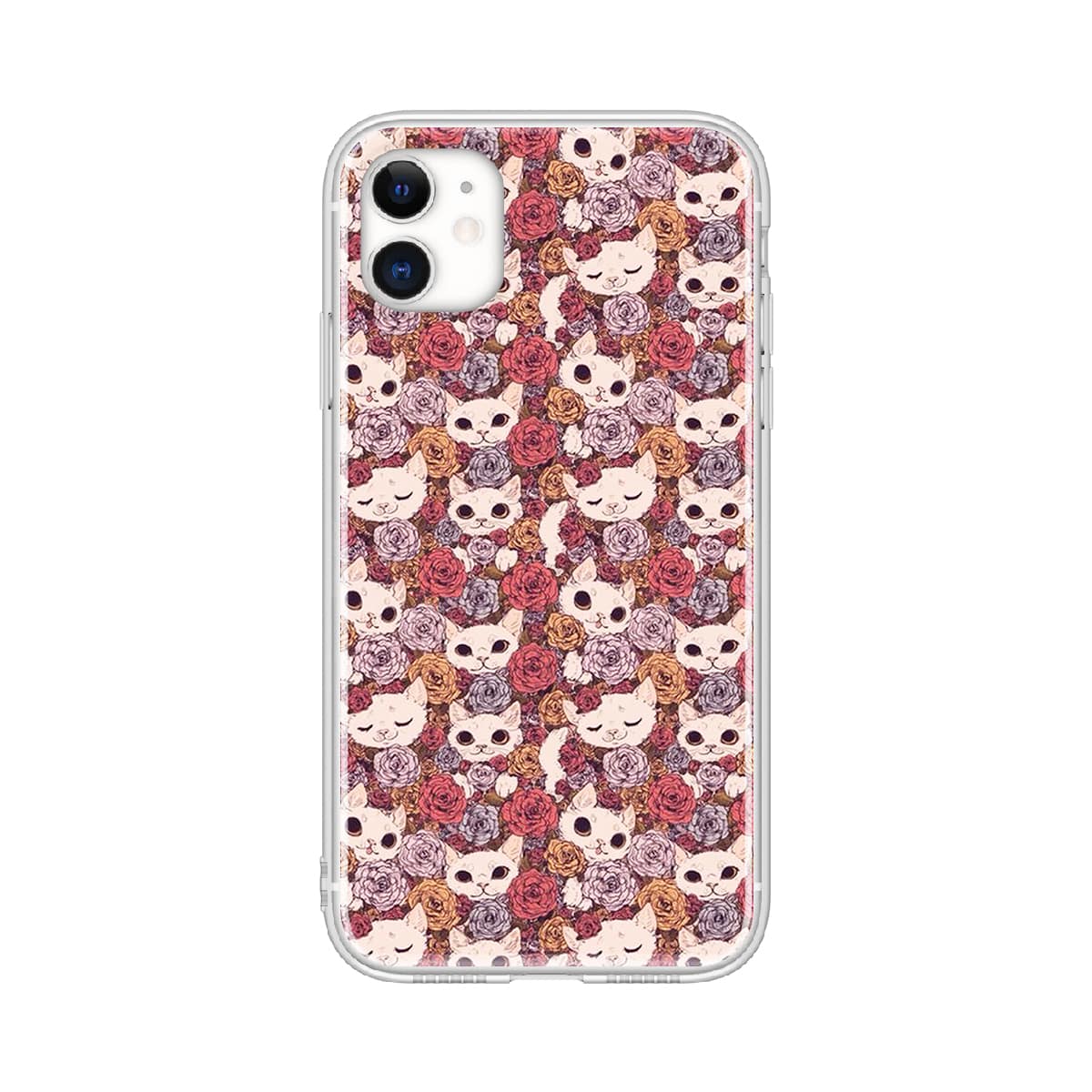 

Flower & Cat Print Phone Case, Multicolor