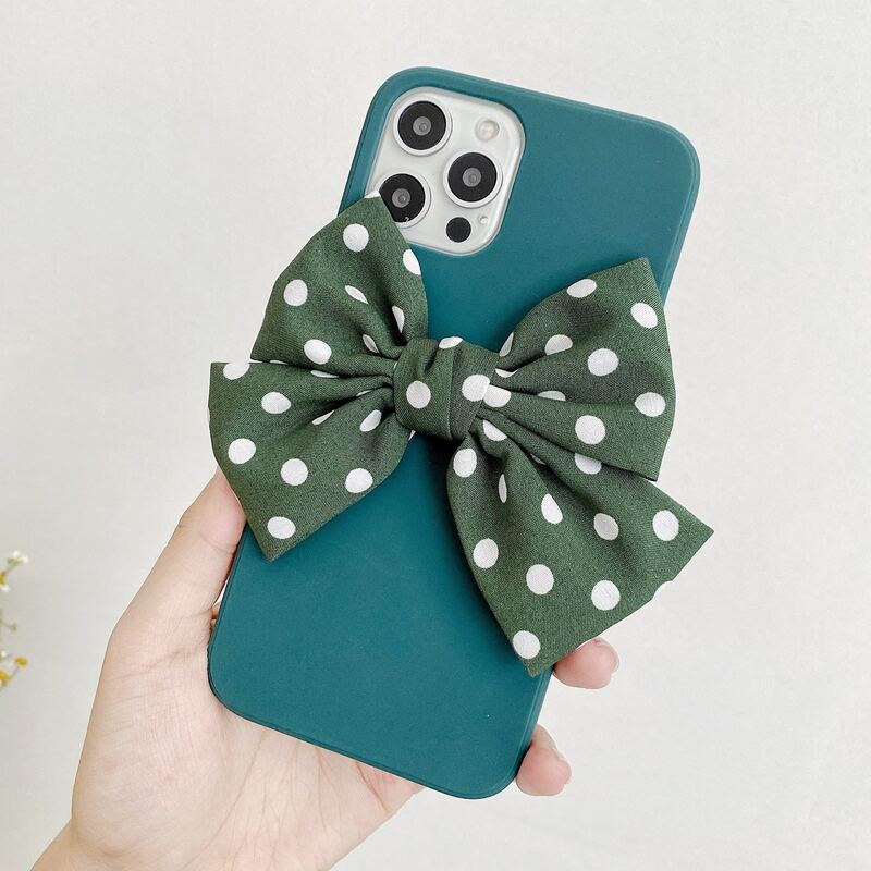 

Polka Dot Bow Decor Phone Case, Green