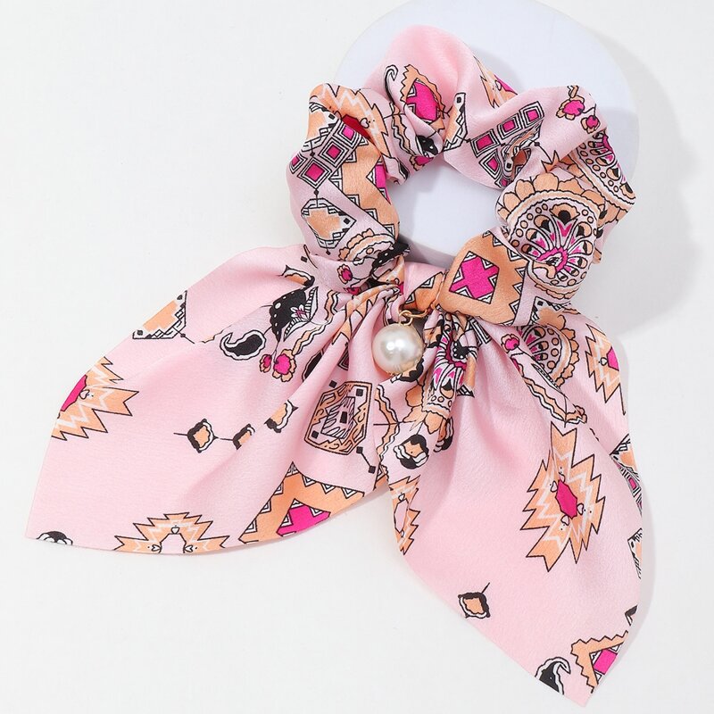 

1pc Faux Pearl Decor Scrunchie Scarf, Pink