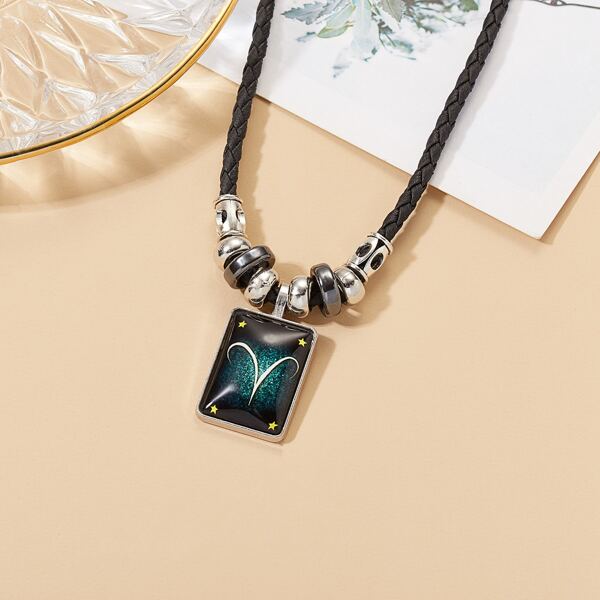 

Men Geometric Pendant Necklace, Black