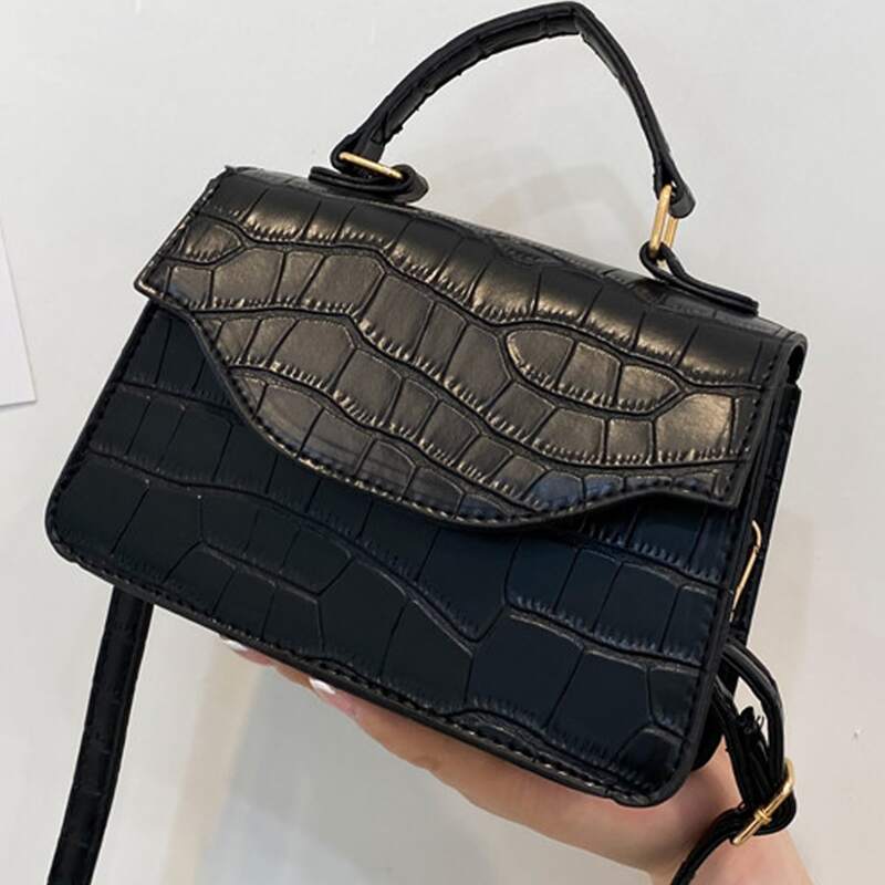 

Croc Embossed Satchel Bag, Black