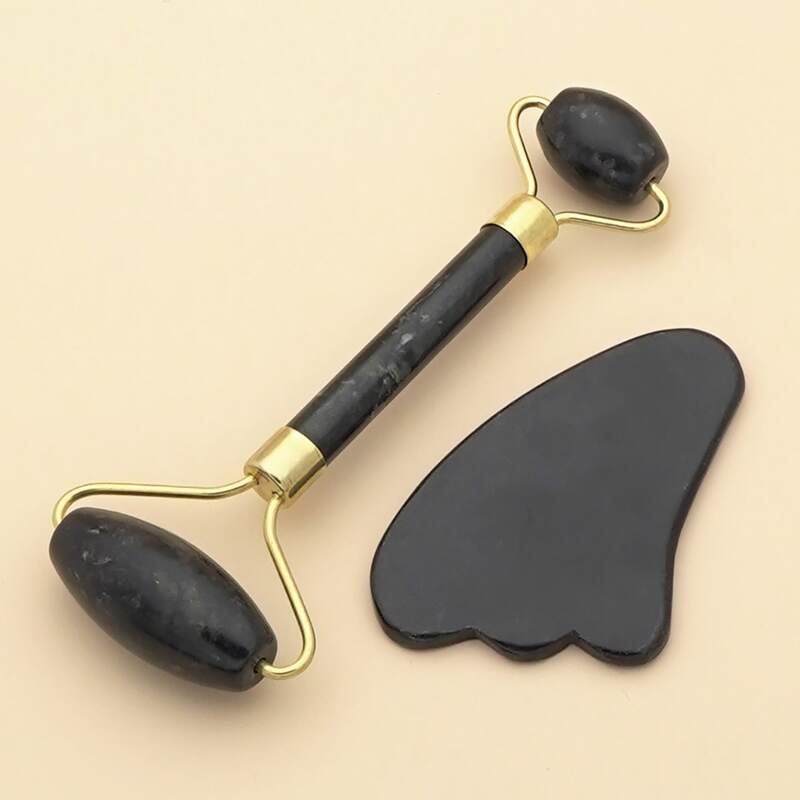 

1pc Facial Massage Roller & 1pc GUASHA Massage Board, Black