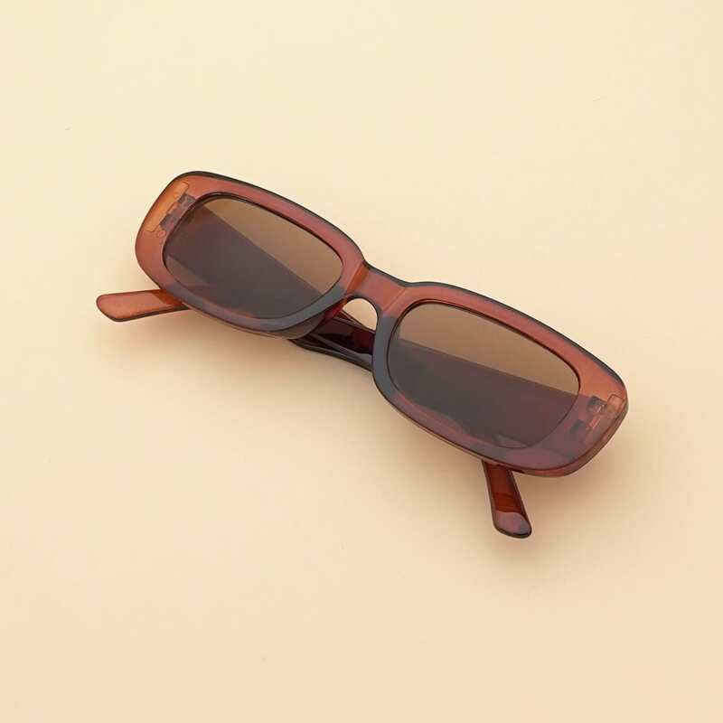 

Rectangle Frame Sunglasses & 1pc Glasses Chain, Brown