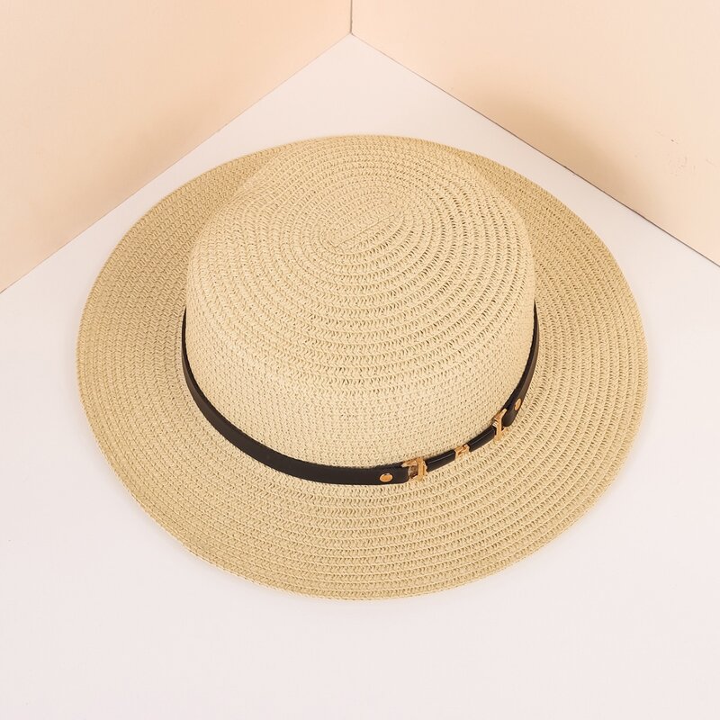 

Buckle Decor Straw Hat, Beige