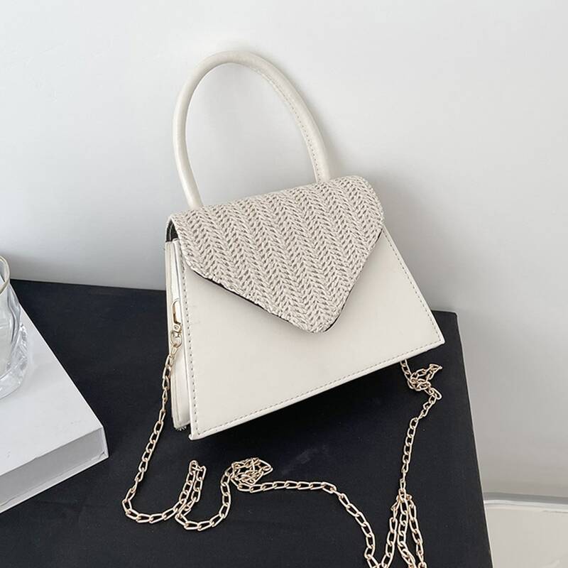

Woven Flap Satchel Bag, Beige