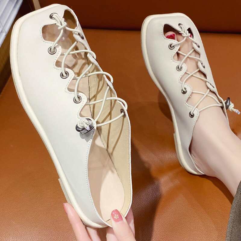

Square Toe Flat Mules, Beige