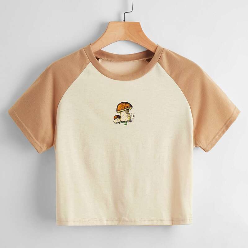 

Mushroom Graphic Baseball Tee, Multicolor