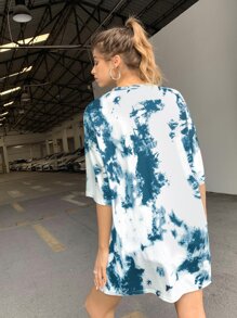 SHEIN Unity Tie Dye Honey Graphic Tee - Blue and White - View 2