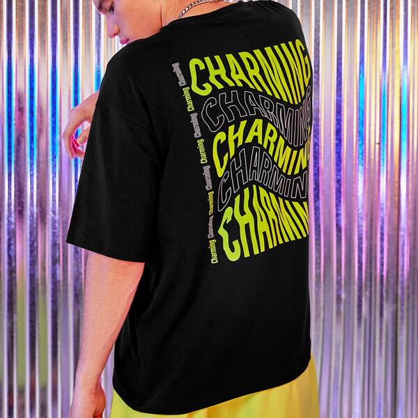 

Men Drop Shoulder Letter Graphic Tee, Black