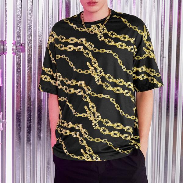 

Men Allover Chain Print Top & Shorts Set, Multicolor
