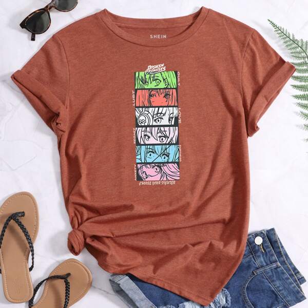 

Letter & Figure Graphic Tee, Rust brown