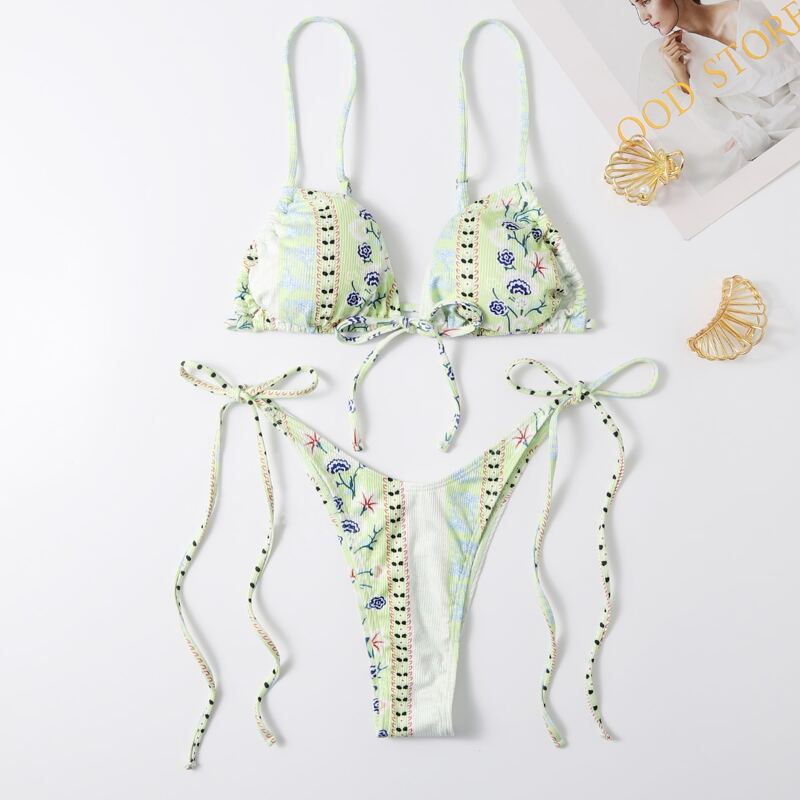 

Graphic Tie Side Bikini Swimsuit, Green