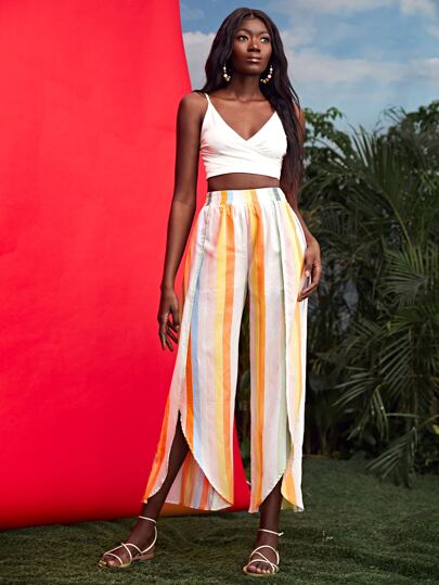 SHEIN VCAY Celana Membungkus Striped Boho