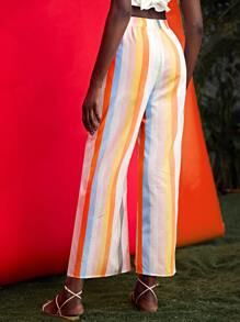 SHEIN VCAY Striped Print Wide Leg Pants - Multicolor - View 2