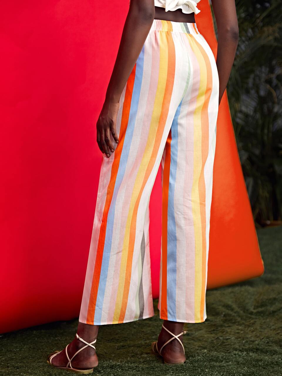 Striped Print Wide Leg Pants