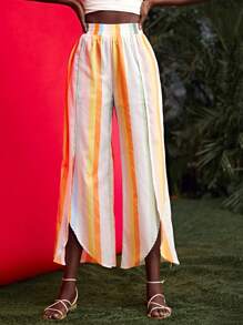 SHEIN VCAY Striped Print Wide Leg Pants - Multicolor - View 3