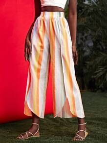SHEIN VCAY Striped Print Wide Leg Pants - Multicolor - View 4