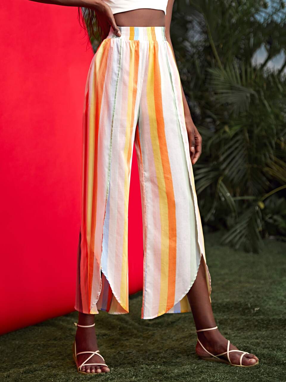Striped Print Wide Leg Pants