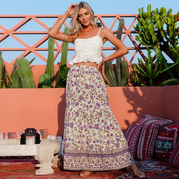

Tie Waist Floral Skirt, Multicolor