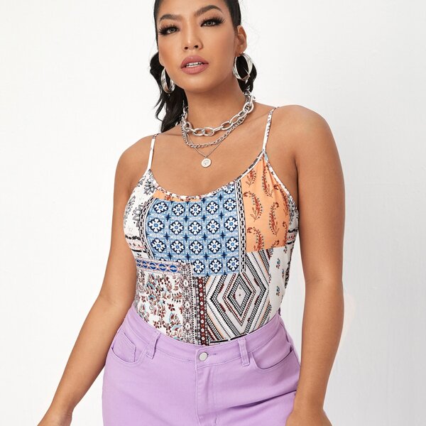 

Plus Patchwork Print Cami Top, Multicolor