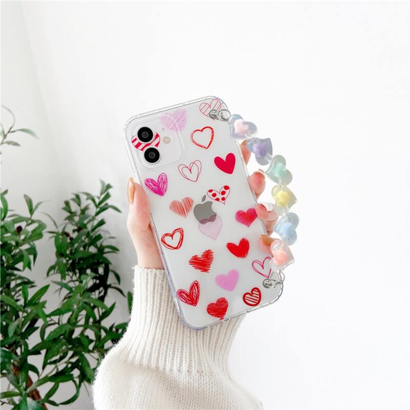 

Heart Print Phone Case With Hand Strap, Multicolor