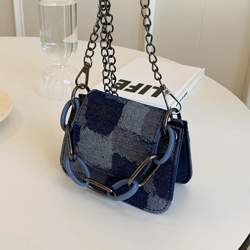 

Mini Patchwork Satchel Bag, Blue