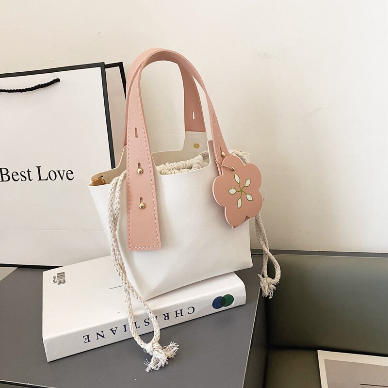 

Flower Charm Bucket Bag, Pink