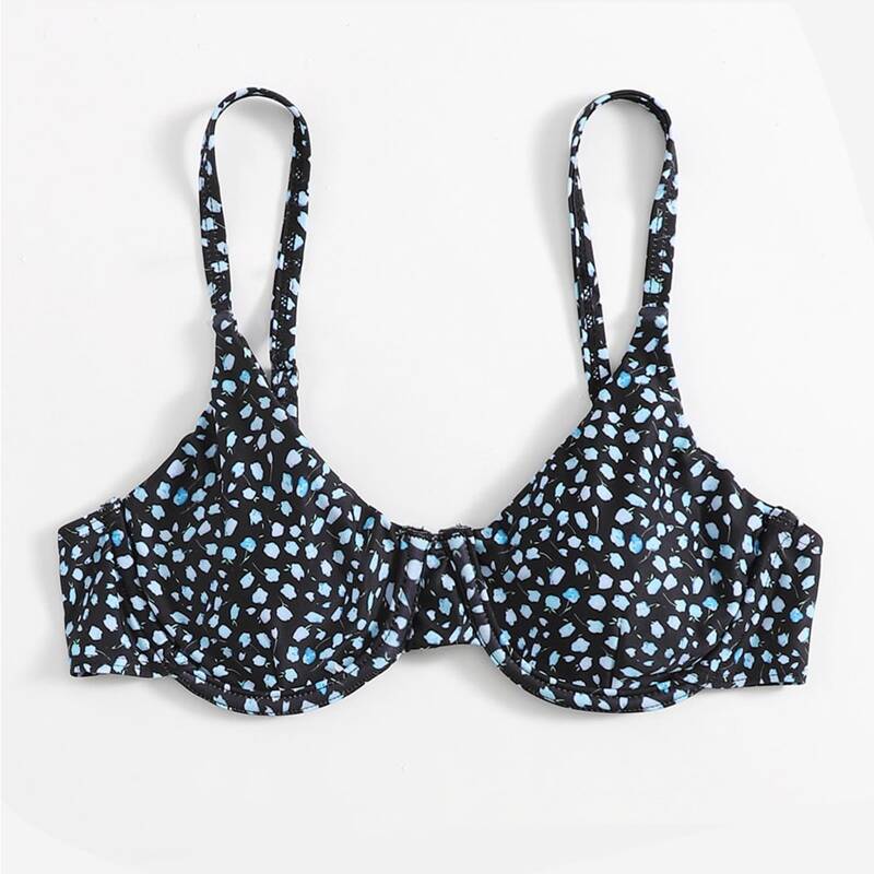 

Ditsy Floral Underwire Bikini Top, Black