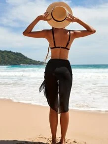 Swim Vcay Cover Ups & Áo đầm Thắt nút màu trơn - màu đen - Xem 6