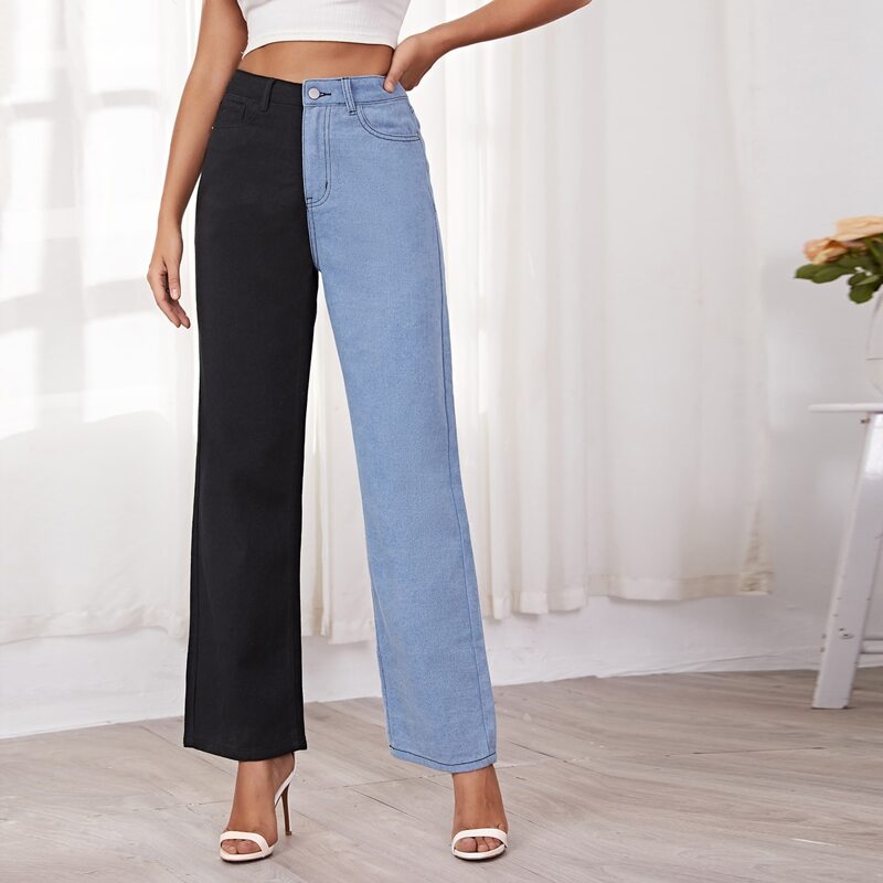 

Two Tone Straight Leg Jeans, Multicolor