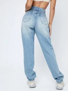 SHEIN Essnce High Waist Mom Jeans Baggy Jeans - Light Wash - View 2