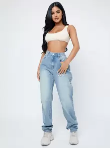 SHEIN Essnce High Waist Mom Jeans Baggy Jeans - Light Wash - View 4