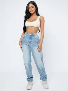 SHEIN Essnce High Waist Mom Jeans Baggy Jeans - Light Wash - View 6