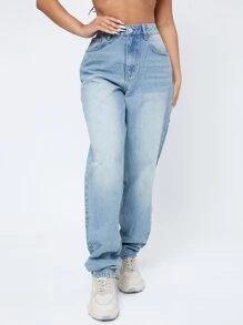 SHEIN Essnce High Waist Mom Jeans Baggy Jeans - Light Wash - View 7