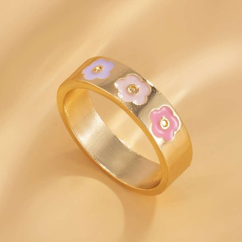 

1pc Floral Decor Ring, Gold