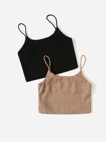 SHEIN Set de 2 tops de tirantes para niñas preadolescentes - Multicolor - Ver 3