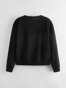 SHEIN Girls Bow Detail Sequin Rabbit Pullover - Black - View 2