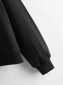 SHEIN Girls Bow Detail Sequin Rabbit Pullover - Black - View 3