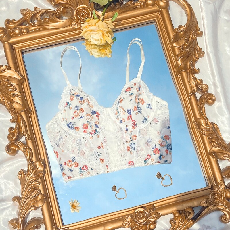 

Floral Print Contrast Lace Push Up Bra, Multicolor